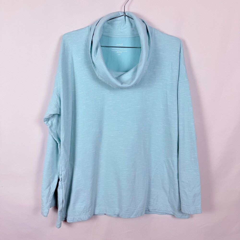Pure J.Jill Light Teal Blue Cowl Neck Pullover Pockets Athletic Size PLarge